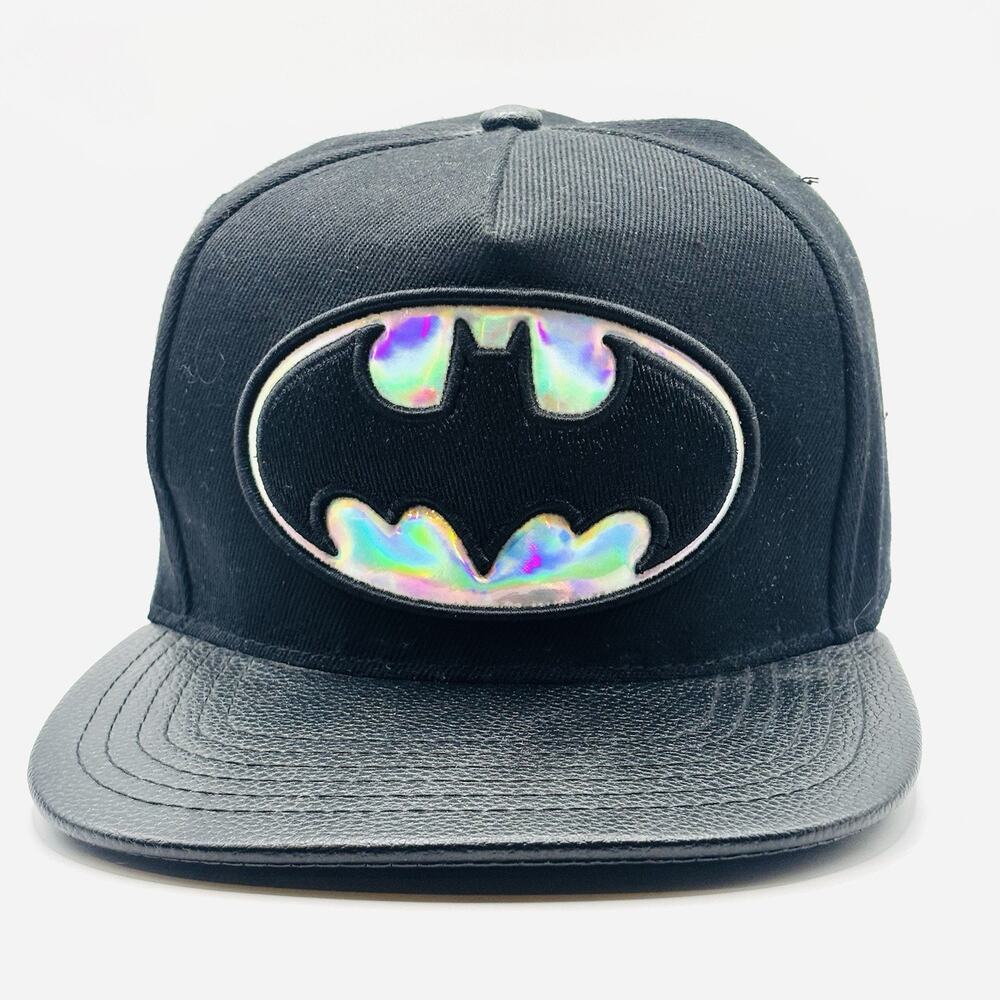 DC Comics Black Batman Logo Baseball Cap with Holographic Accent